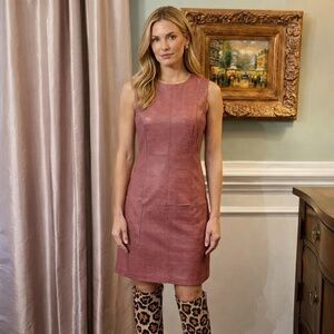 EUC Women's Fossil Perforated Leather Shift Dress Rusty Brown US Size 4